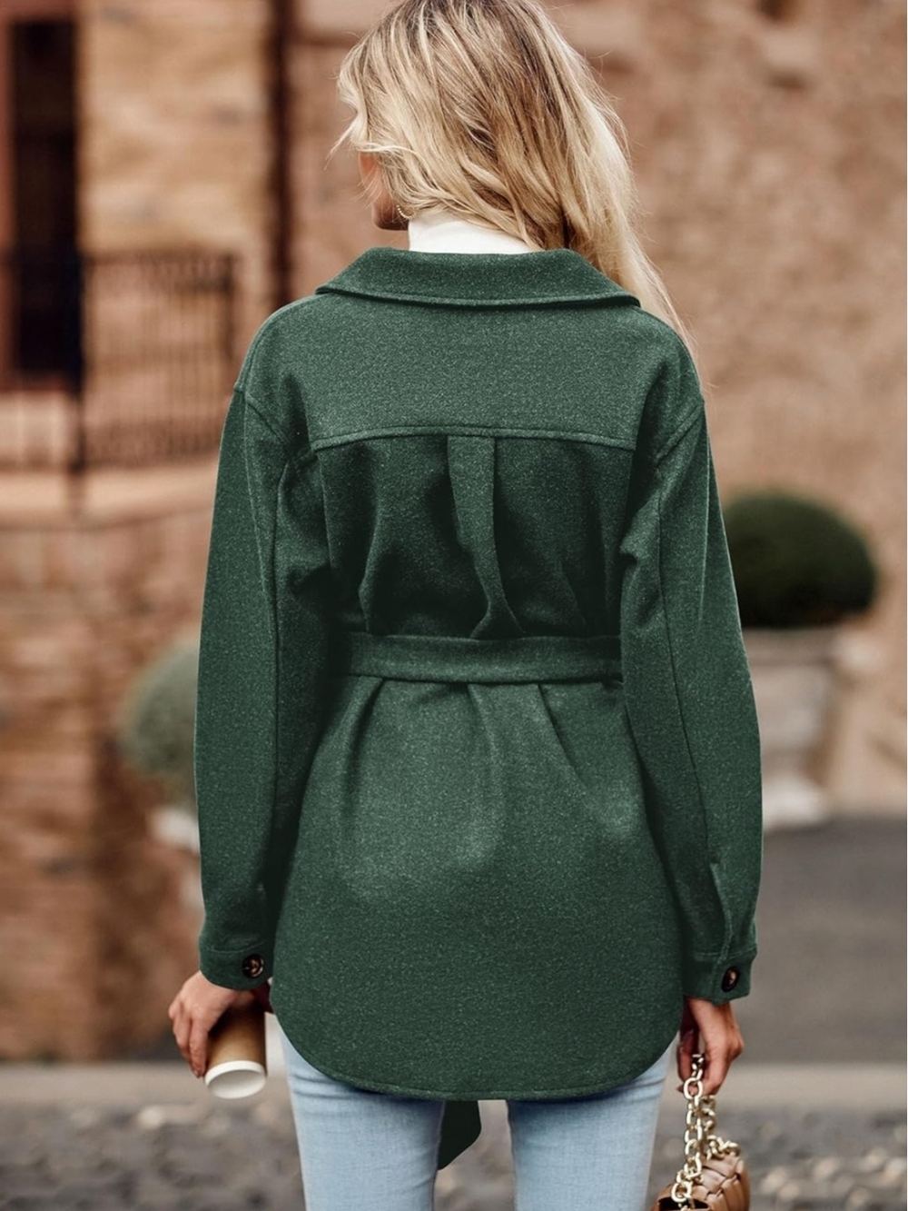 Belted Forest Green Trench Coat Jacket - Picture 8 of 10